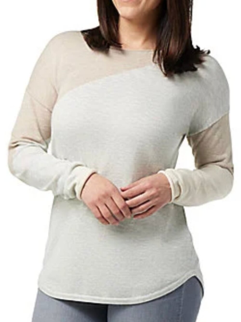 Smartwool Sweater Shadow Pine Colorblock Crew Women’s Small Cream Brown Gray